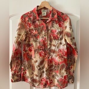 Ariat Blouse Paisley Western Cowgirl Snap Pearl Buttons Pink White Size Small